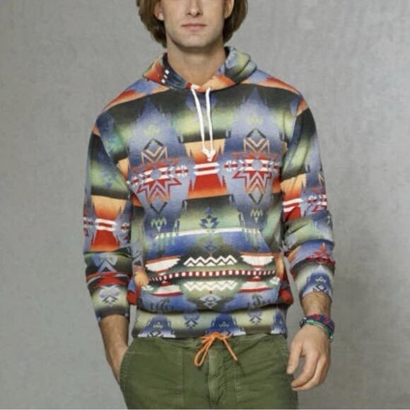 Polo Ralph Lauren Multicolor Aztec Beacon Hooded Pullover Hoodie Sweatshirt S - Picture 1 of 7